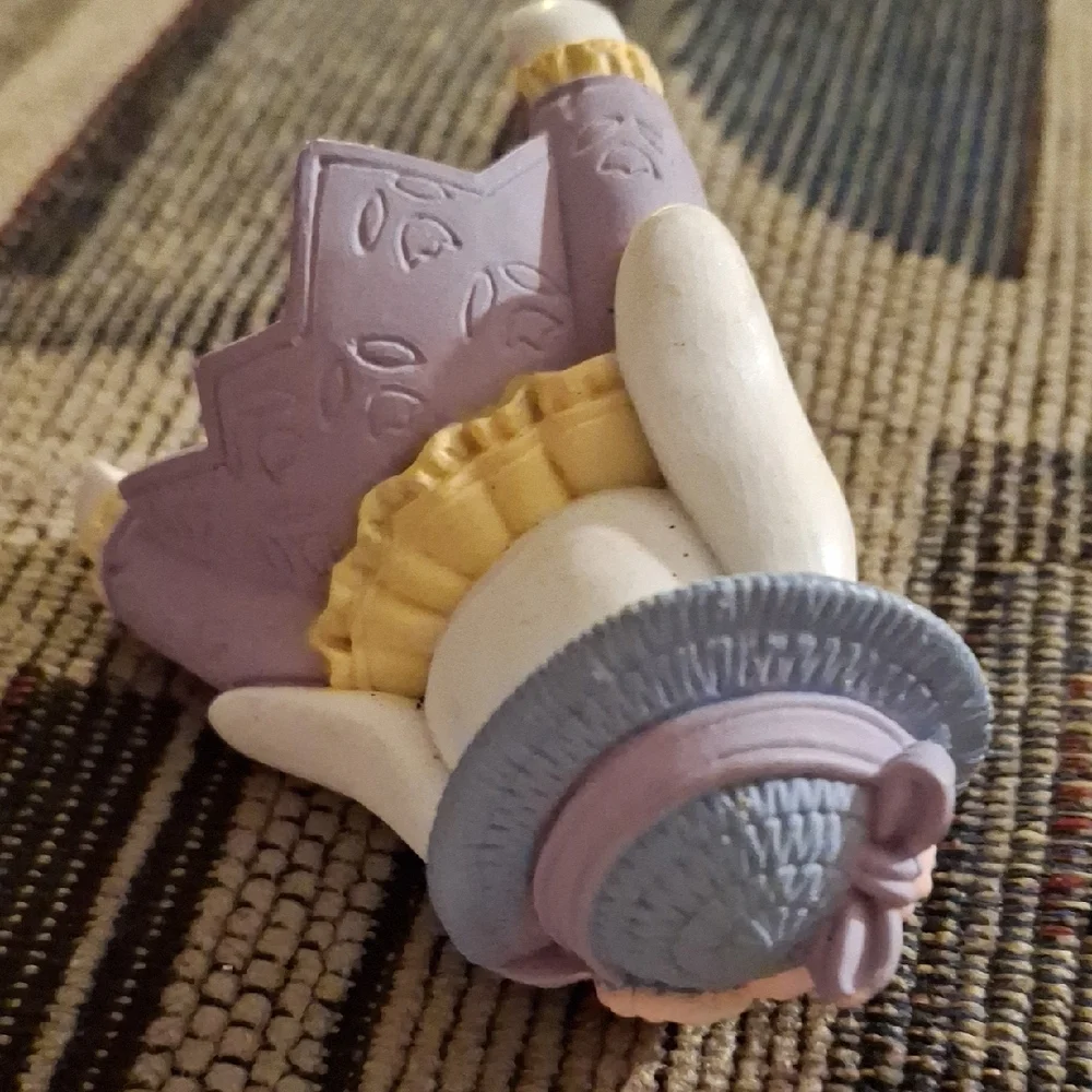 Pastel Bunny Figurine in Lavender Dress Blue Hat - Holiday Table Decor Easter